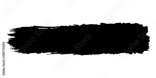 distressed black ink brush smear with organic streaks, dry brush textures, and rough edges, abstract grunge style, high contrast, realistic paint detail, transparent background.