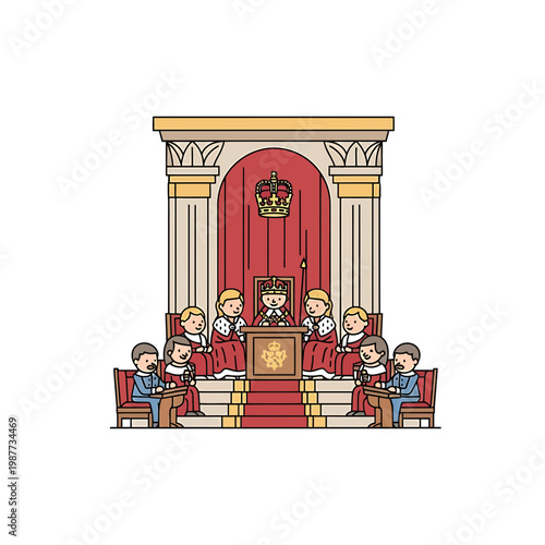 Royal state opening of parliament ceremony cartoon illustration