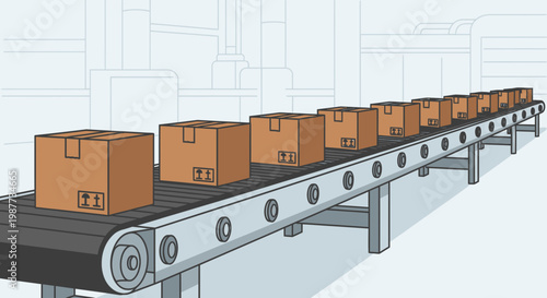 Brown cardboard boxes on conveyor belt 1.
