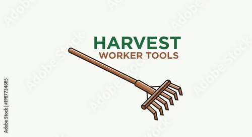 Brown garden rake tool equipment.