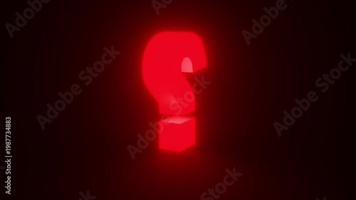 Question Red Color Mark Glowing and Rotating on Black Background