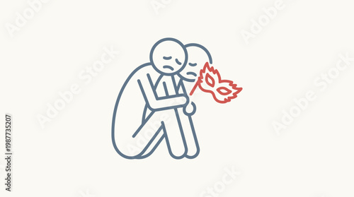 Sad Person Hiding Behind a Mask Concept
