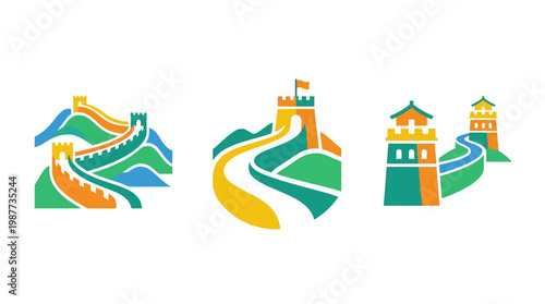 Abstract Great Wall Of China Logos in Vector Style