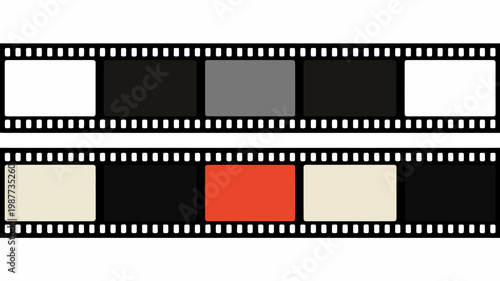 A graphic illustration depicts two strips of film each with several rectangular frames in alternating colors showcasing a test pattern high quality professional detailed modern elegant