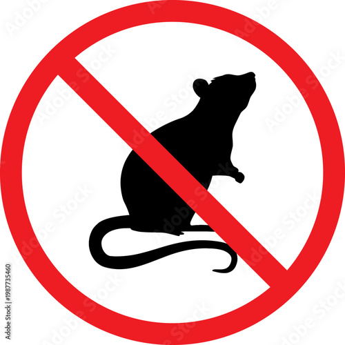 No Rat Sign Icon, Rodent Prohibited Symbol, Pest Control Vector Illustration
