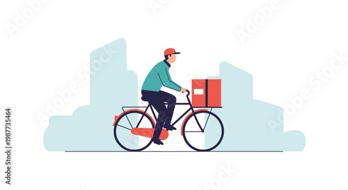 Man riding bicycle with delivery box.