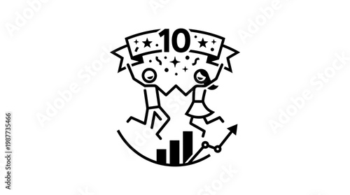 People Celebrating 10 Years Achievement with Growth Chart