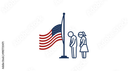 People Mourning by Lowered American Flag