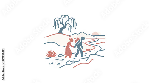 Elderly Couple Hiking Along a Path in Nature