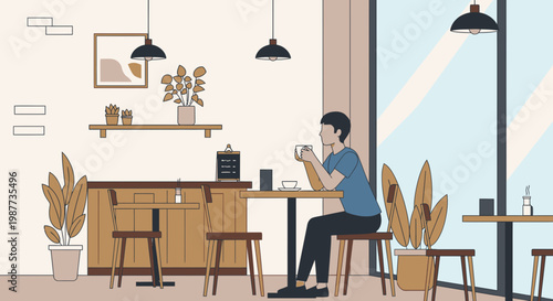 Man sitting alone at coffee shop.