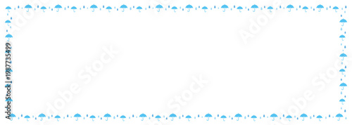 傘と雨のシンプルフレーム 梅雨の爽やかな横長バナー背景