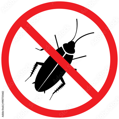 No Cockroach Sign Icon, Pest Control Prohibition Symbol, Insect Warning Icon, Red Circle Slash Vector