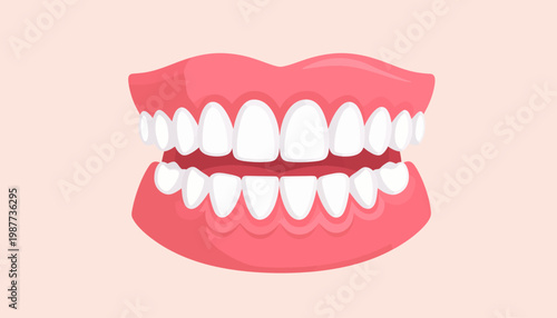 A vibrant cartoon illustration of a healthy set of human teeth, showcasing perfect alignment and a bright, confident smile