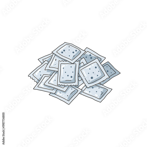 Pile of Silica Gel Desiccant Packets Vector Illustration