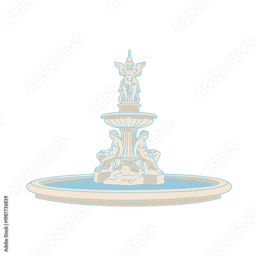 Classical ornamental fountain vector illustration isolated on white