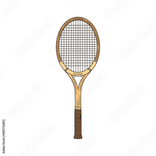 Vintage Wooden Tennis Racket Vector Illustration