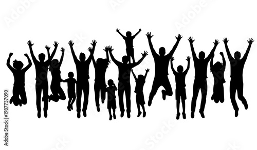 Happy people silhouette jumping vector family celebration joy freedom illustration