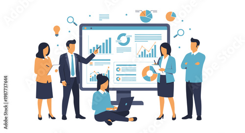 Business people analyzing data together.