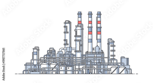 Industrial factory with smokestacks emission control.