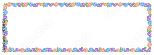 紫陽花の華やかなフレーム 梅雨の花背景素材 横長バナー