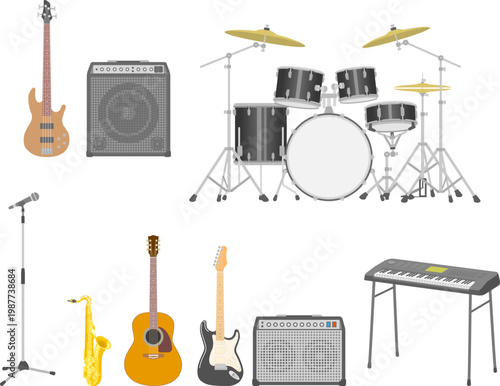 ロックバンドで使う楽器のアイコンセット
