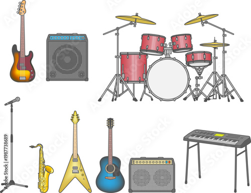 ロックバンドで使う楽器のアイコンセット