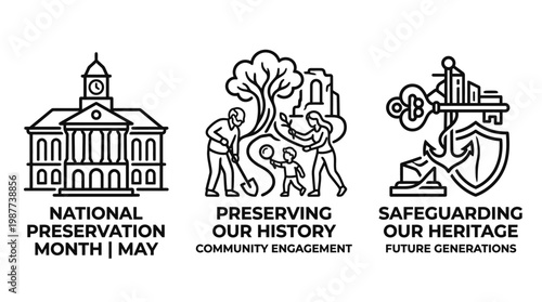 National Preservation Month Graphics with Icons