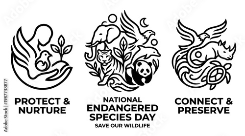 Black and White Endangered Wildlife Logos for Awareness