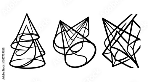 Abstract Geometric Conical Shapes in Black and White