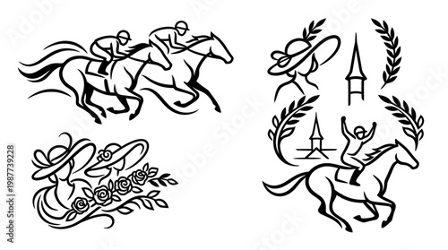 Elegant Black and White Horse Racing Vector Elements