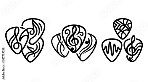 Abstract Guitar Pick Designs with Musical Elements