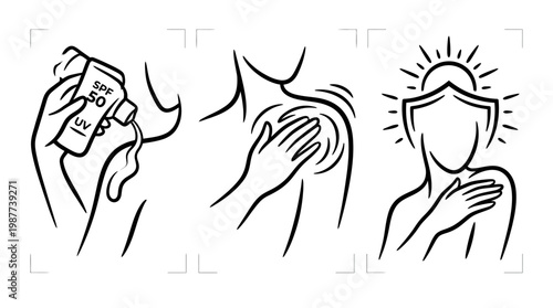 Sunscreen Application Process in Line Art