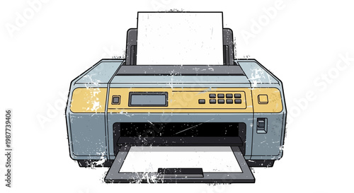 Vintage Printer with Paper