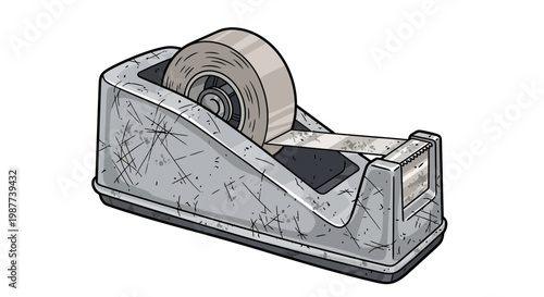 Vintage tape dispenser with tape on white background