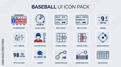 Flat vector infographic icon set for base ball UI icon pack