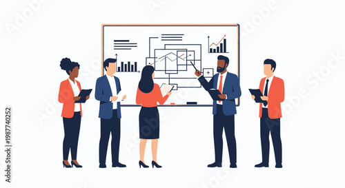 Business people discussing a presentation.