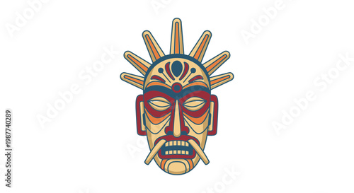 Colorful tribal mask with sun rays.