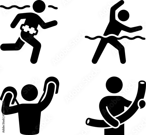 Aquatic Fitness Icons Solid Filled Icon Set Of Aquatic Fitness Aqua Jogging Water Aerobics Resistance