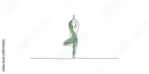 A green line drawing of a woman in a yoga pose on white background