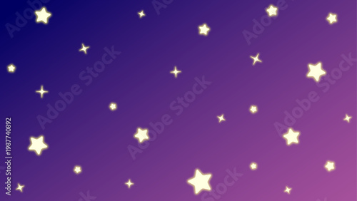 ゆめかわいい/ダークパープルのグラデーションにかわいい星を散りばめた16:9背景