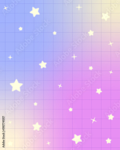 ユニコーンカラーのグラデーションと罫線のテクスチャーにかわいい星を散りばめた4:5背景