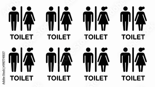 A collection of black restroom signs depicting male and female figures repeated multiple times in a grid like arrangement high quality professional detailed modern elegant stylish