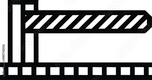 Outline drawing of a railway crossing barrier closing over train tracks