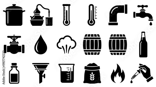 Black icons for brewing and distilling industry designs