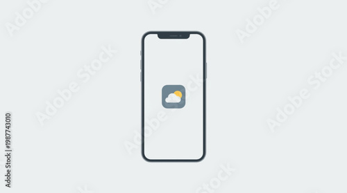 A minimalist smartphone displays a social media app on a light gray background with a simple composition