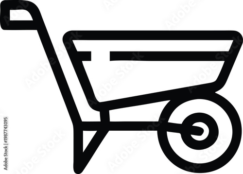 Outline drawing of a garden wheelbarrow for carrying soil and various equipment