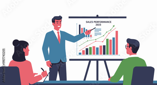 Businessman presenting sales performance data.