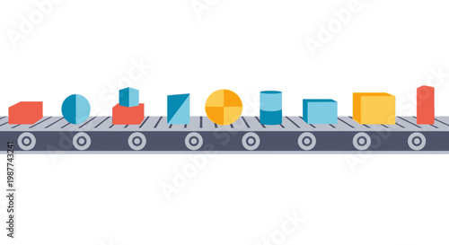 Colorful blocks on conveyor belt.