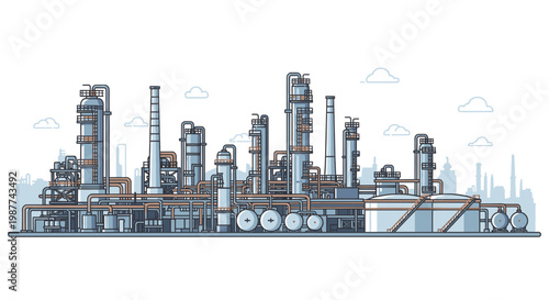 Industrial factory plant facility complex.