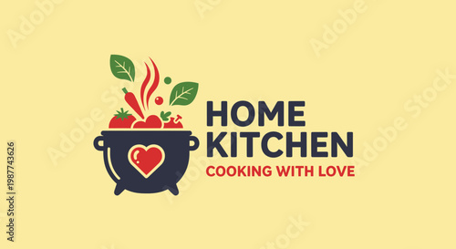 Home Kitchen Logo - Culinary Love and Delicious Cooking Experience.